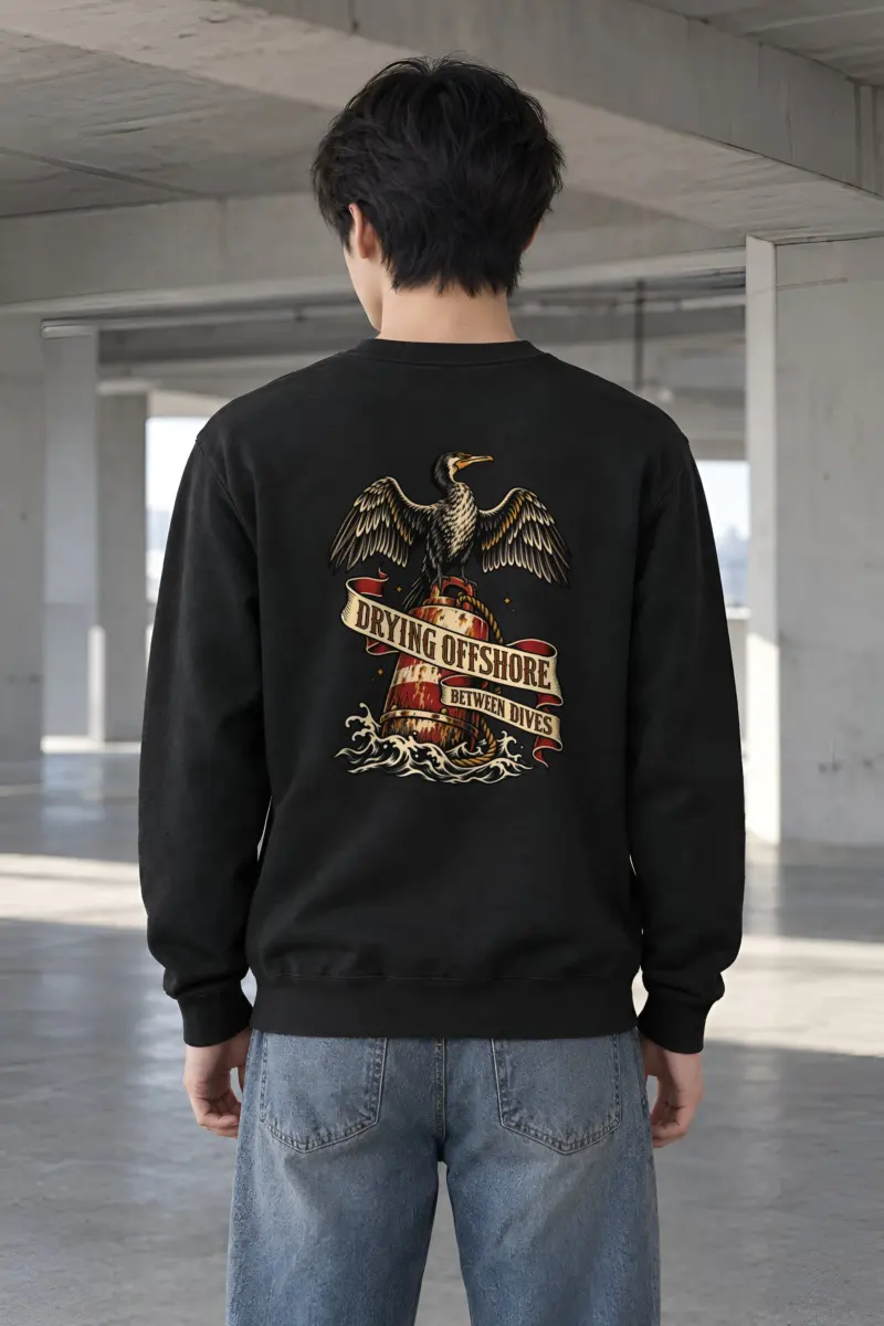 "Drying Offshore Between Dives" Heavy Blend Unisex Crewneck Sweatshirt