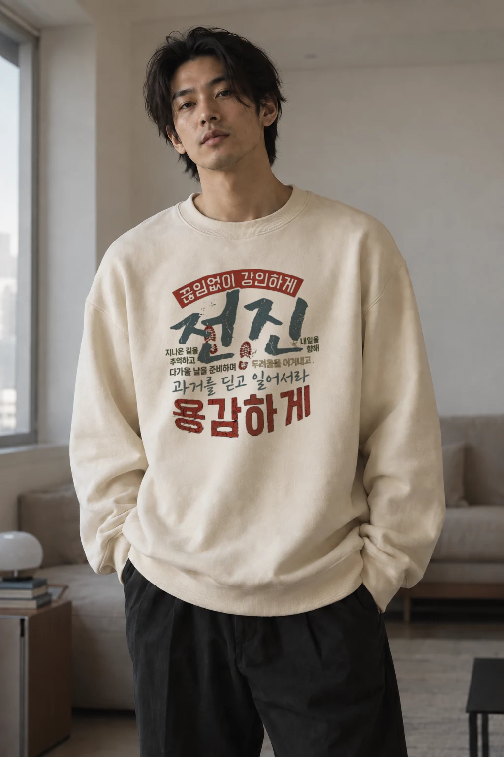 "끊임없이 강인하게" Unisex Sponge Fleece Crewneck Sweatshirt | Bella + Canvas 3901