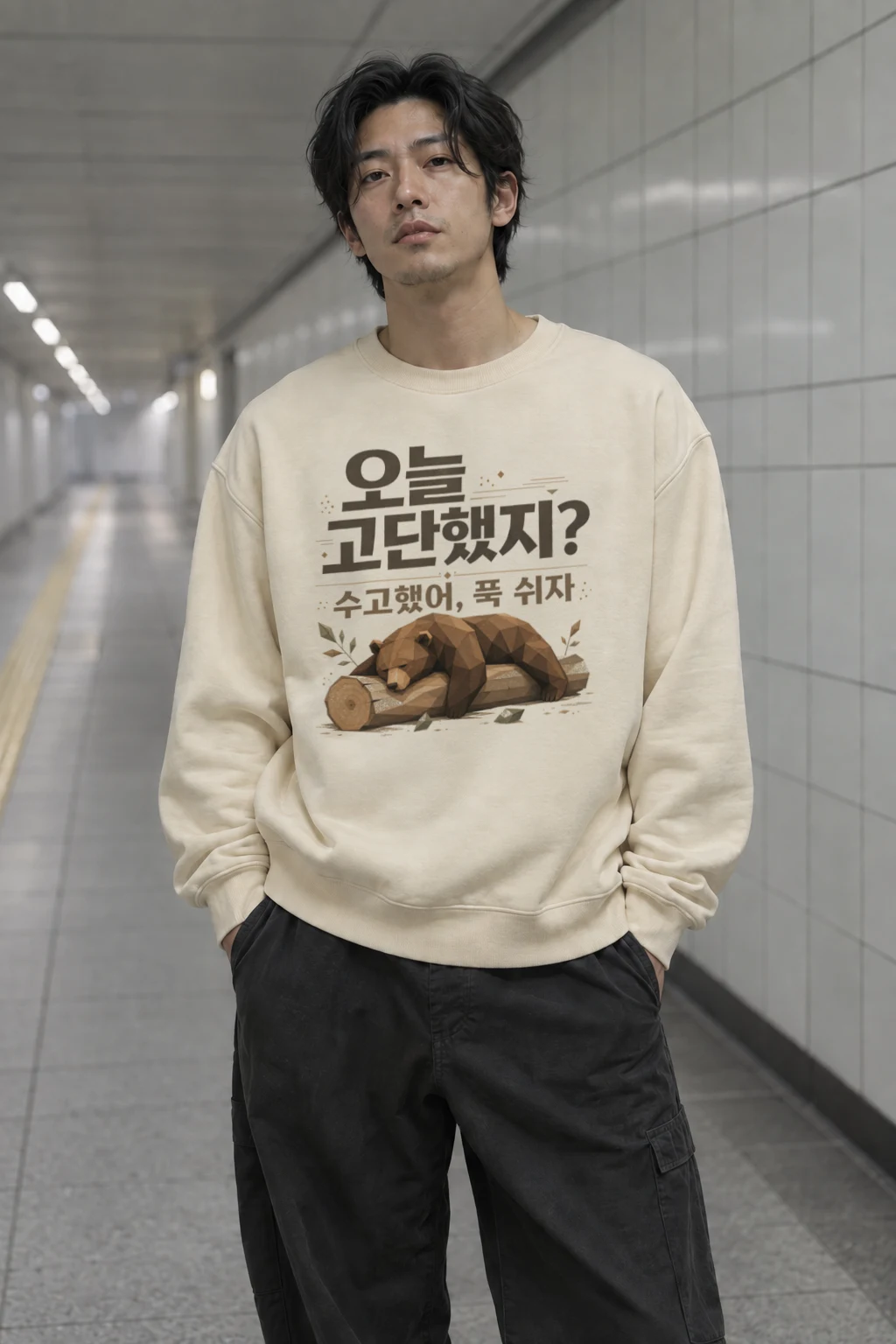 "오늘 고단했지?" Unisex Sponge Fleece Crewneck Sweatshirt | Bella + Canvas 3901