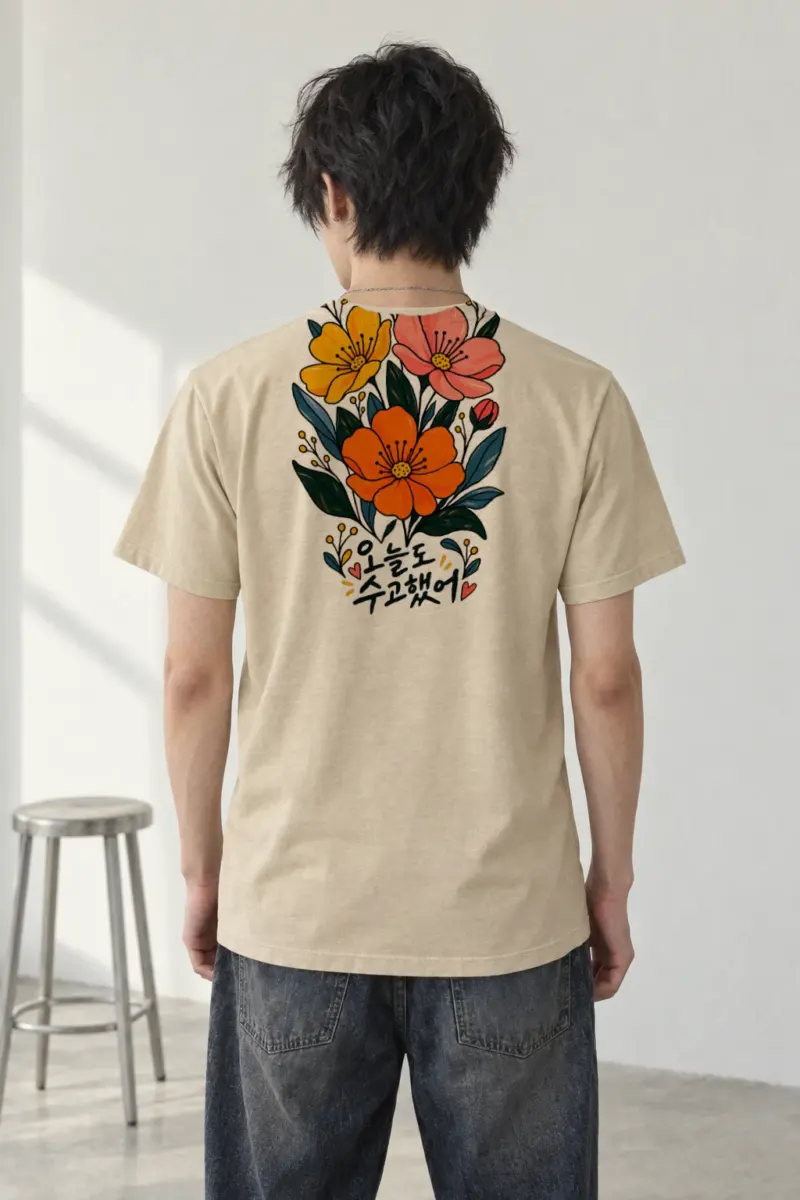 "오늘도 수고했어 Blooms" Heavyweight Unisex Crewneck T-shirt