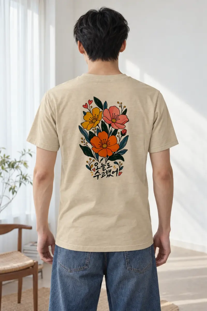 "오늘도 수고했어 Blooms" Heavyweight Unisex Crewneck T-shirt