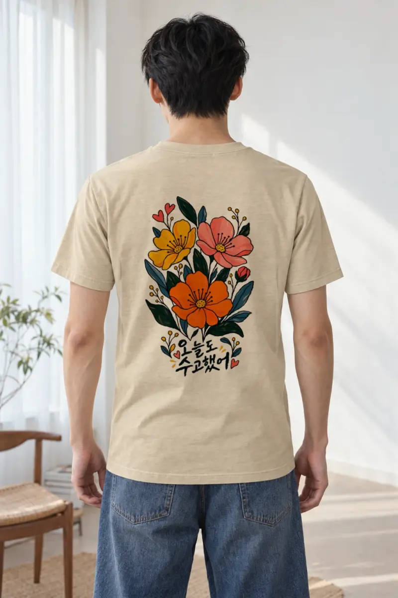 "오늘도 수고했어 Blooms" Heavyweight Unisex Crewneck T-shirt