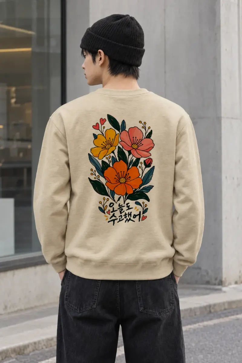 "오늘도 수고했어 Flowers" Heavy Blend Unisex Crewneck Sweatshirt