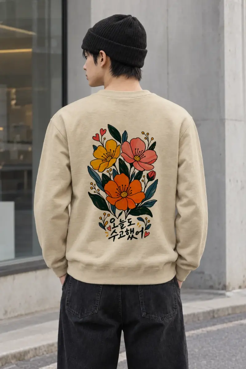 "오늘도 수고했어 Flowers" Heavy Blend Unisex Crewneck Sweatshirt