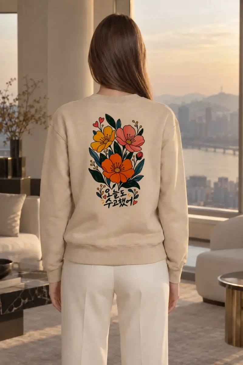"오늘도 수고했어 Flowers" Heavy Blend Unisex Crewneck Sweatshirt