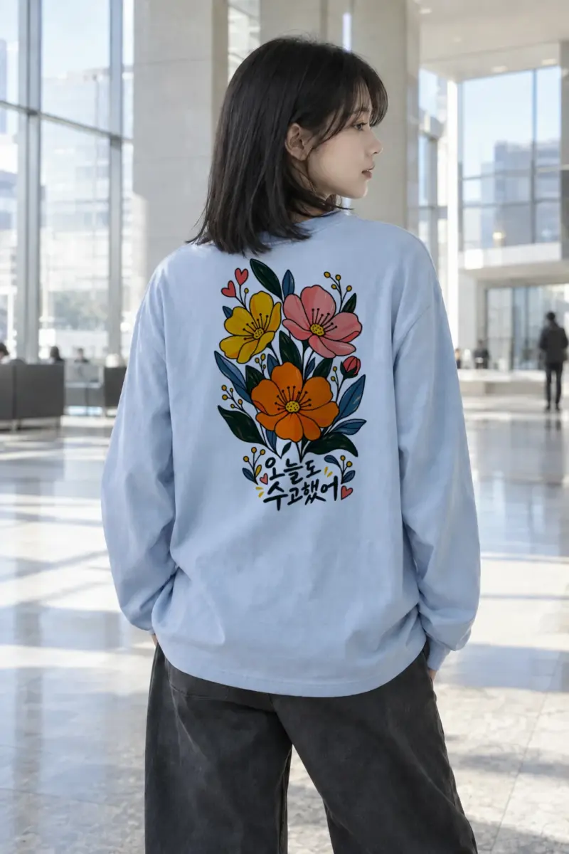 "오늘도 수고했어 Flowers" Unisex Longsleeve T-shirt | Gildan 2400