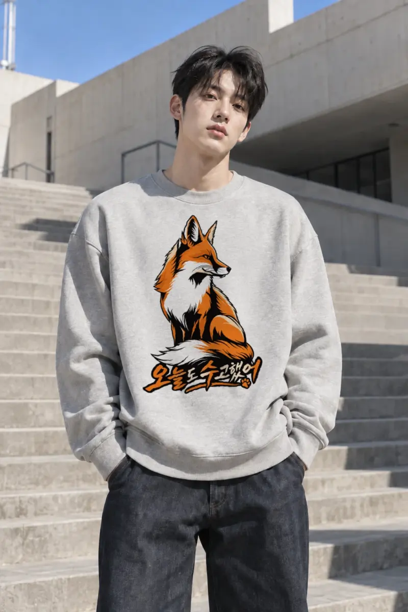 "오늘도 수고했어 Fox" Heavy Blend Unisex Crewneck Sweatshirt | Gildan 18000