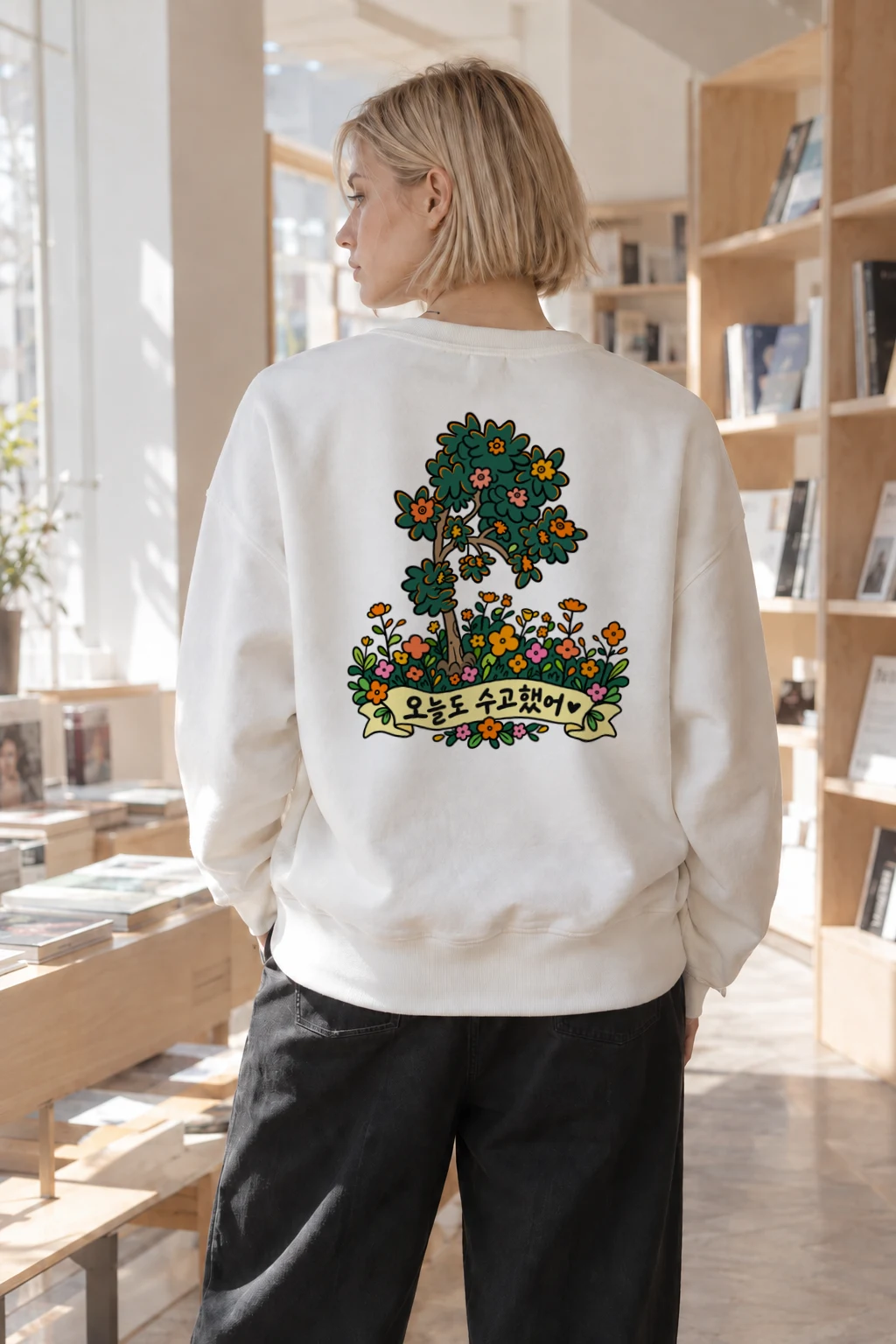 "오늘도 수고했어 Garden" Heavy Blend Unisex Crewneck Sweatshirt | Gildan 18000