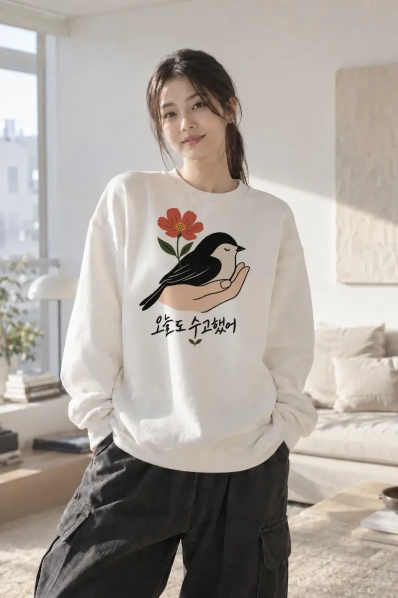 "오늘도 수고했어" Heavy Blend Unisex Crewneck Sweatshirt | Gildan 18000