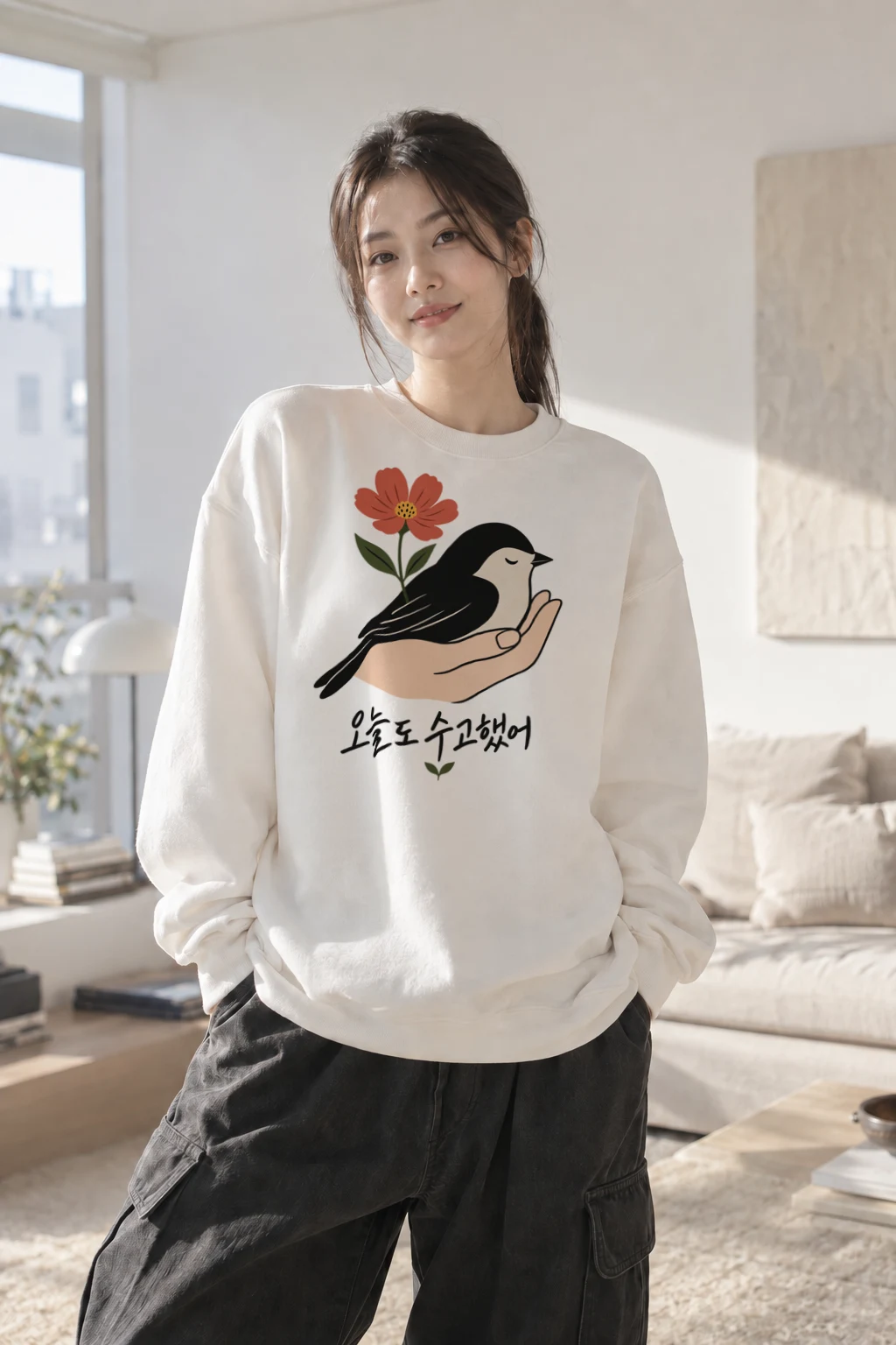 "오늘도 수고했어" Heavy Blend Unisex Crewneck Sweatshirt | Gildan 18000