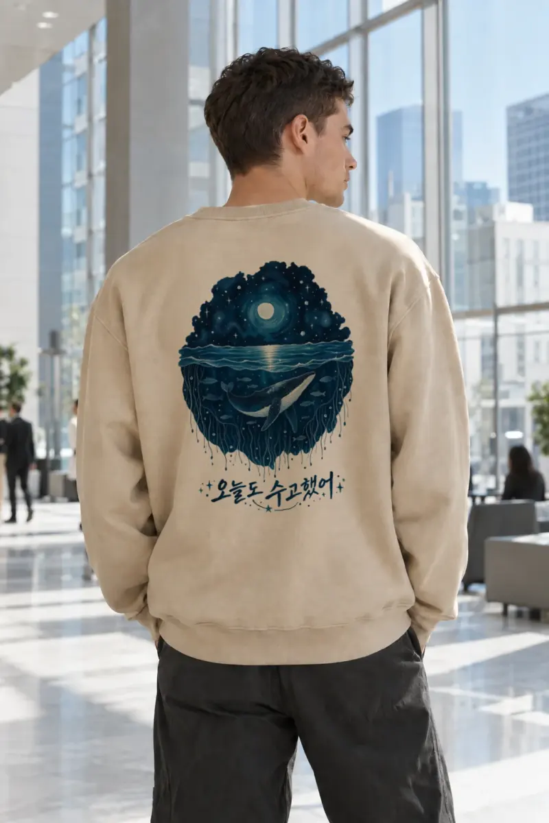 "오늘도 수고했어" Heavy Blend Unisex Crewneck Sweatshirt | Gildan 18000