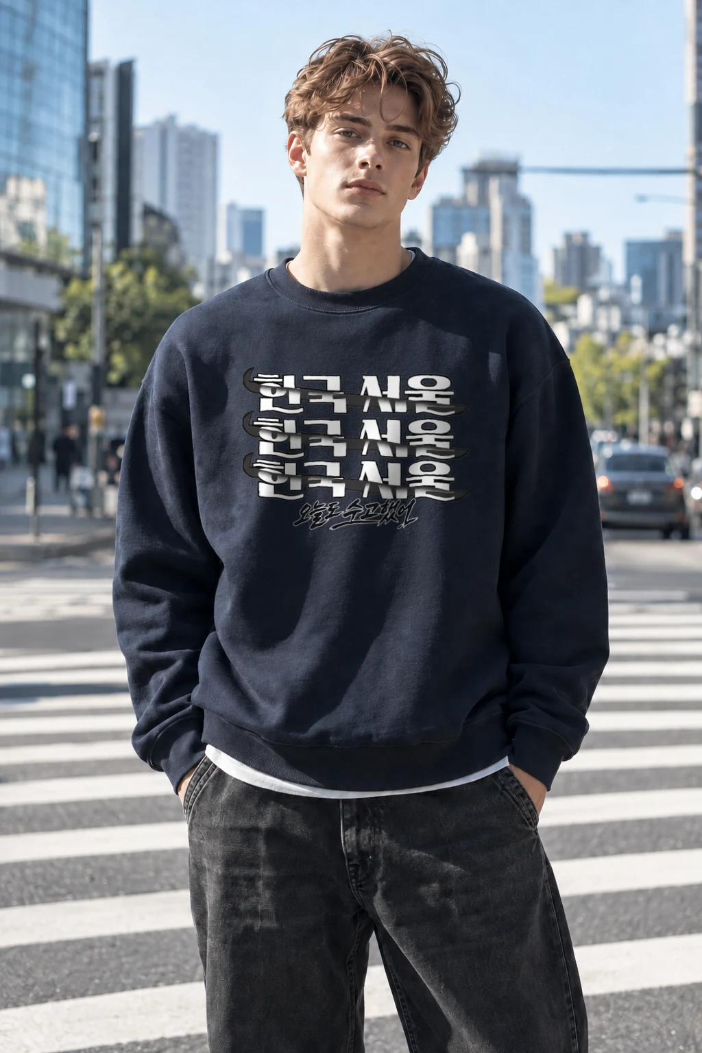 "오늘도 수고했어" Heavy Blend Unisex Crewneck Sweatshirt | Gildan 18000