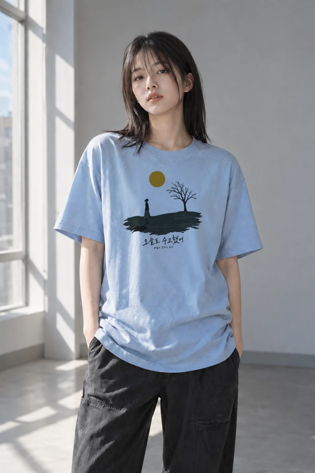 "오늘도 수고했어" Heavyweight Unisex Crewneck T-shirt | Gildan 5000