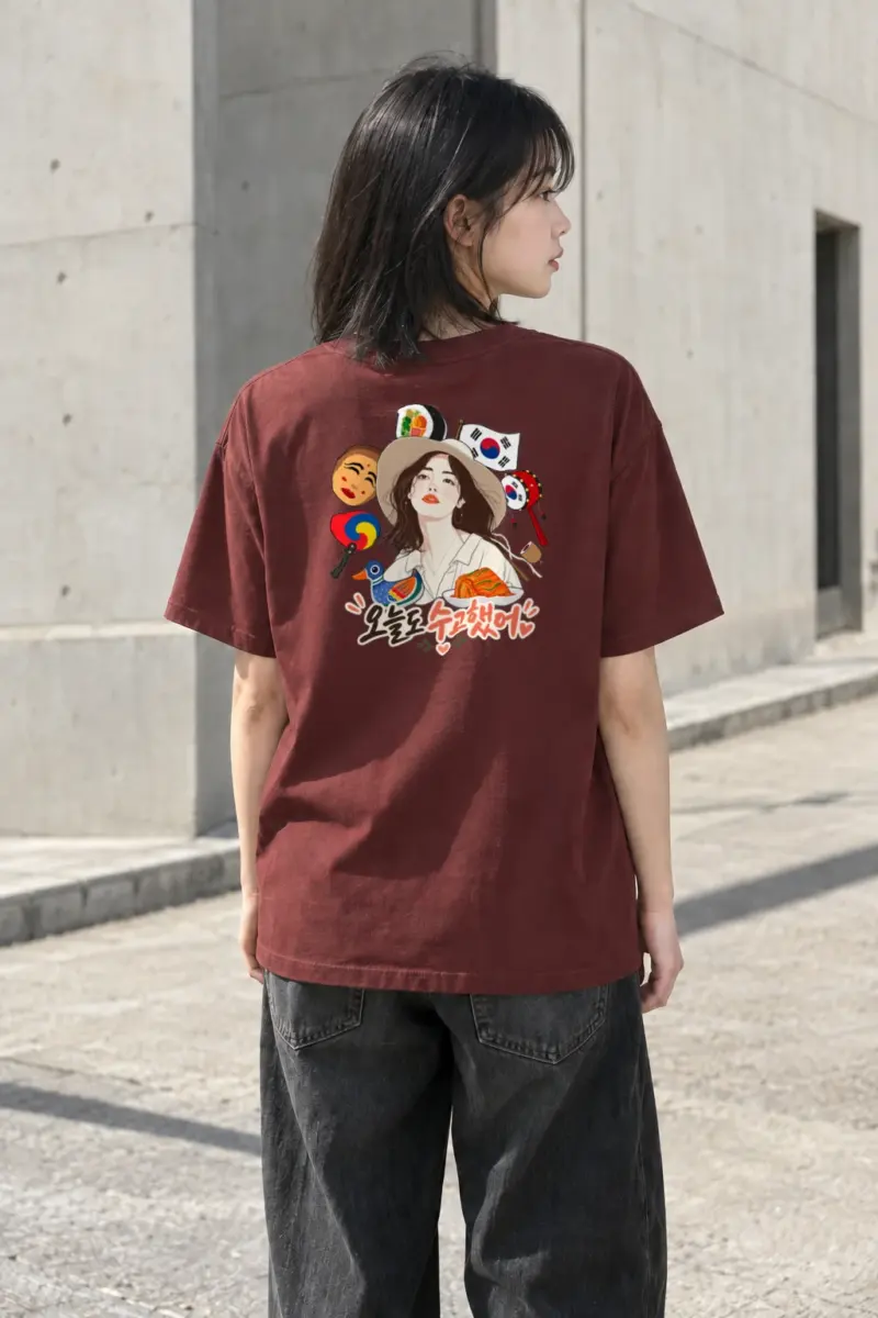 "오늘도 수고했어" Heavyweight Unisex Crewneck T-shirt | Gildan 5000