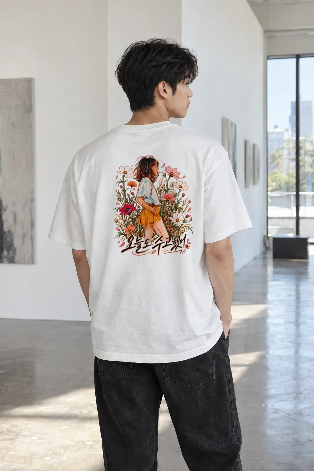 "오늘도 수고했어" Heavyweight Unisex Crewneck T-shirt | Gildan 5000