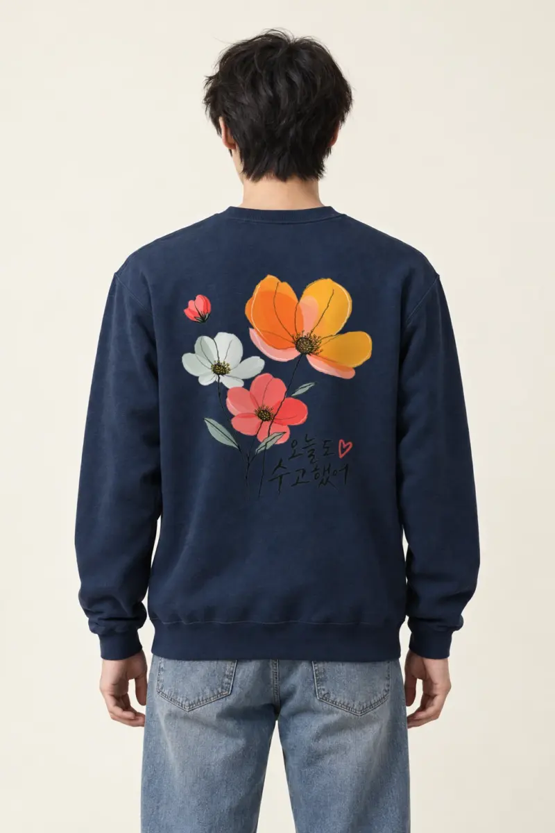 "오늘도 수고했어 Poppies" Heavy Blend Unisex Crewneck Sweatshirt | Gildan 18000