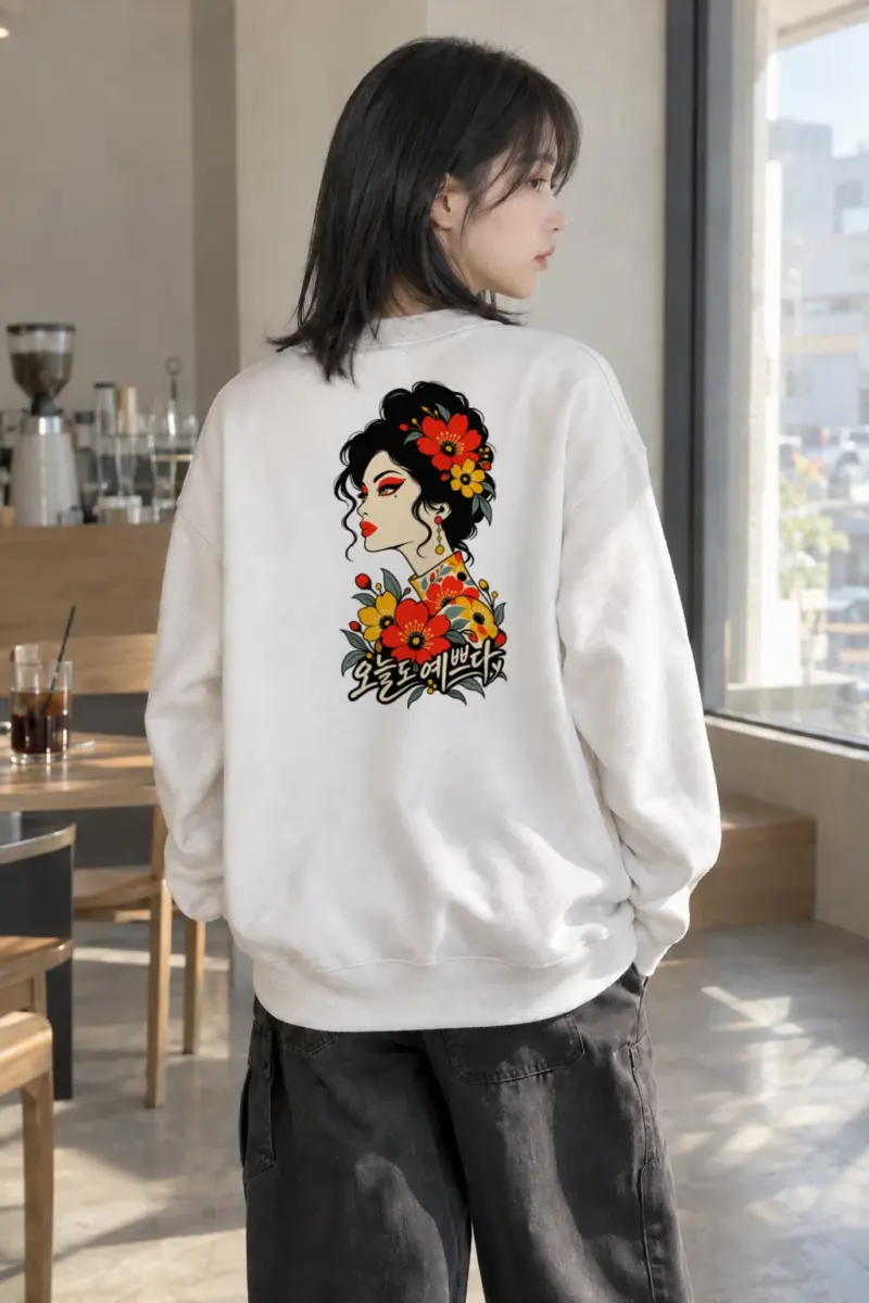 "오늘도 예쁘다 Poppy Portrait" Heavy Blend Unisex Crewneck Sweatshirt | Gildan 18000