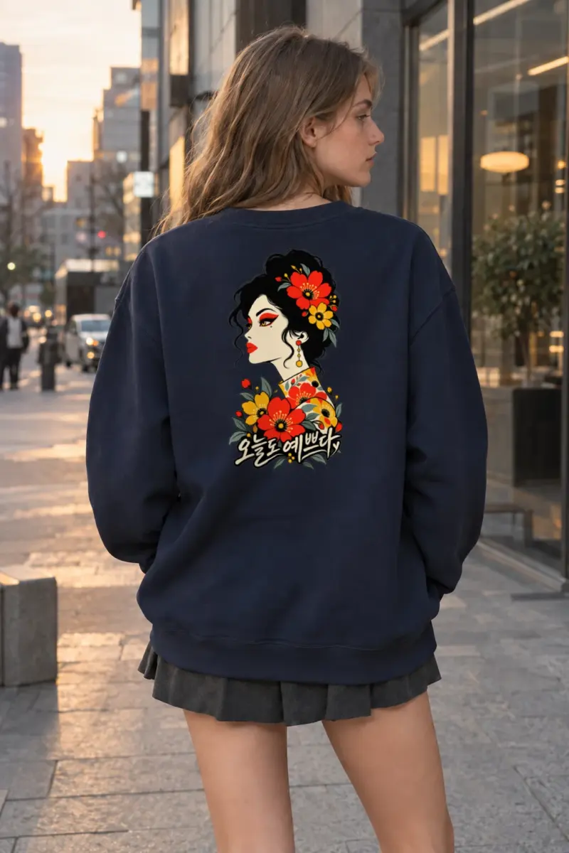"오늘도 예쁘다 Poppy Portrait" Heavy Blend Unisex Crewneck Sweatshirt | Gildan 18000