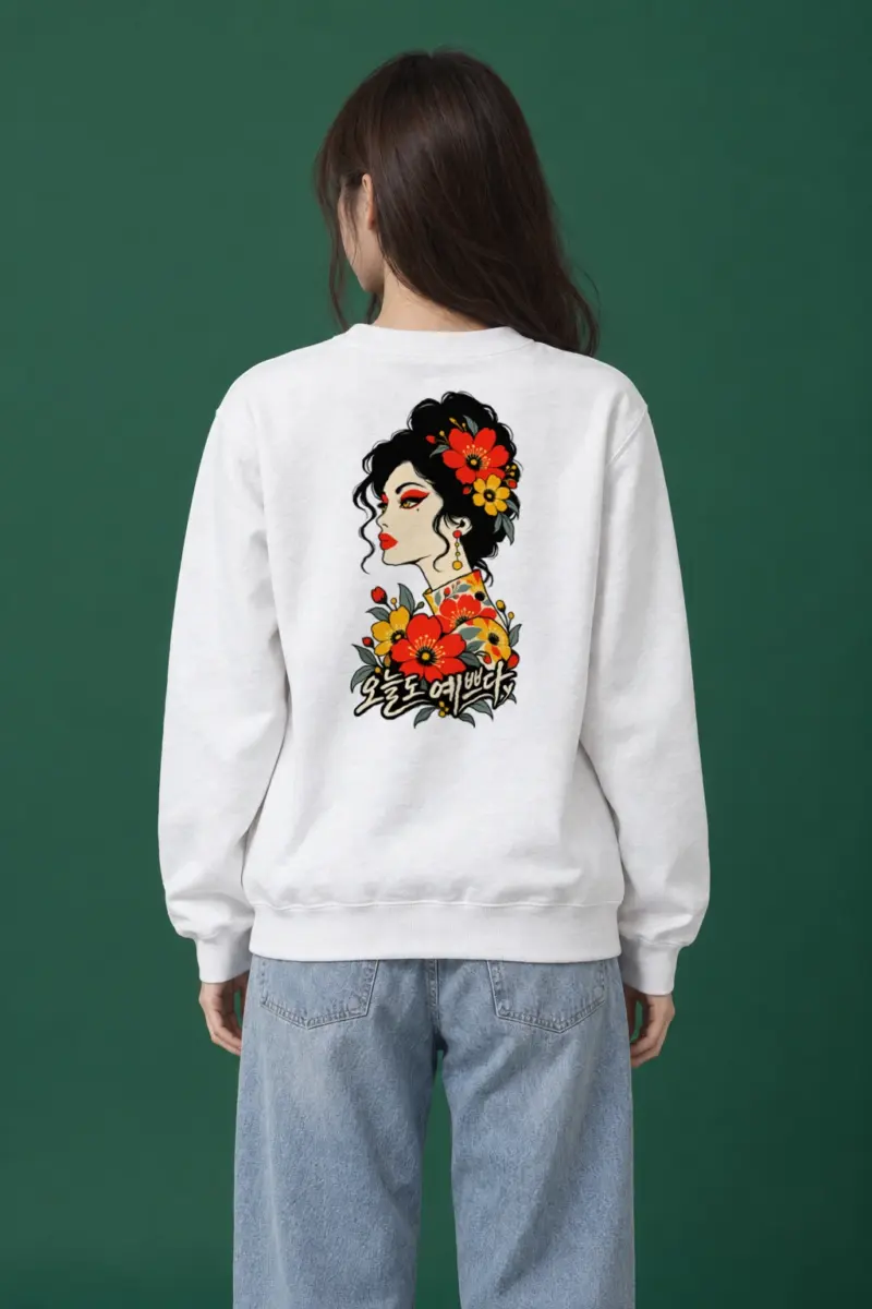 "오늘도 예쁘다 Poppy Portrait" Heavy Blend Unisex Crewneck Sweatshirt | Gildan 18000
