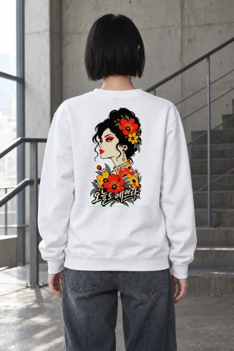 "오늘도 예쁘다 Poppy Portrait" Heavy Blend Unisex Crewneck Sweatshirt | Gildan 18000