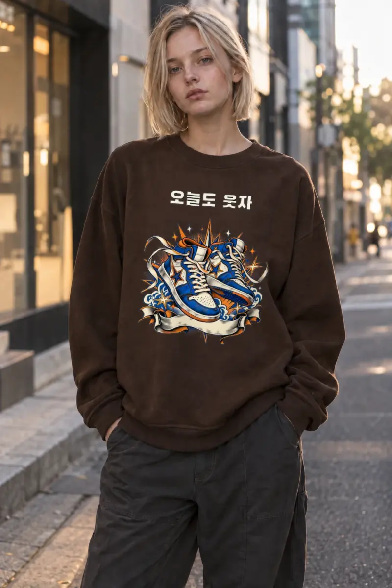 "오늘도 웃자 Sneakers" Heavy Blend Unisex Crewneck Sweatshirt | Gildan 18000