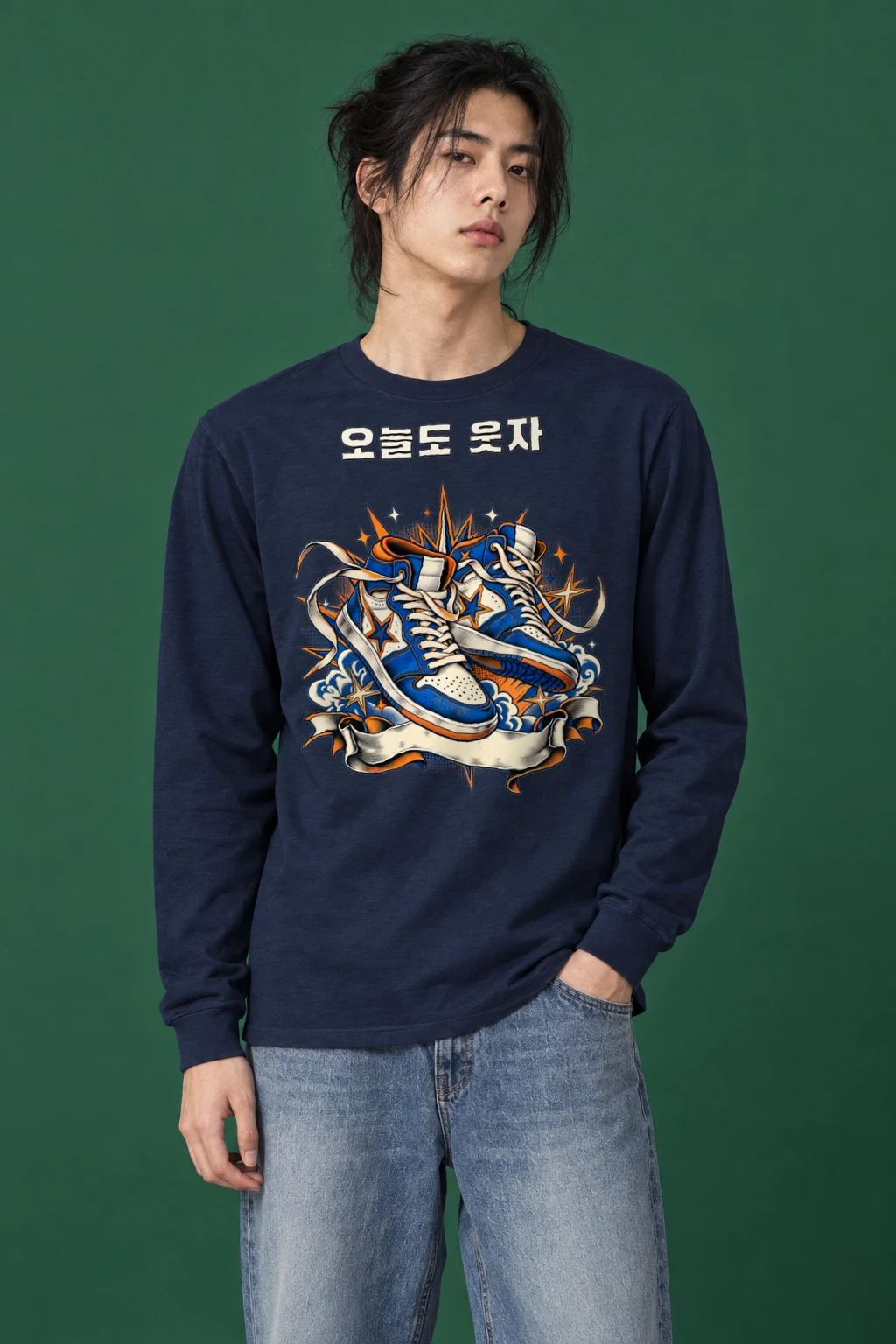 "오늘도 웃자 Sneakers" Unisex Longsleeve T-shirt | Gildan 2400