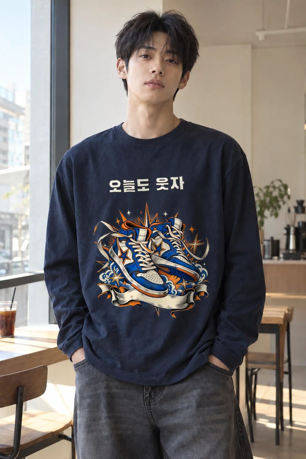 "오늘도 웃자 Sneakers" Unisex Longsleeve T-shirt | Gildan 2400