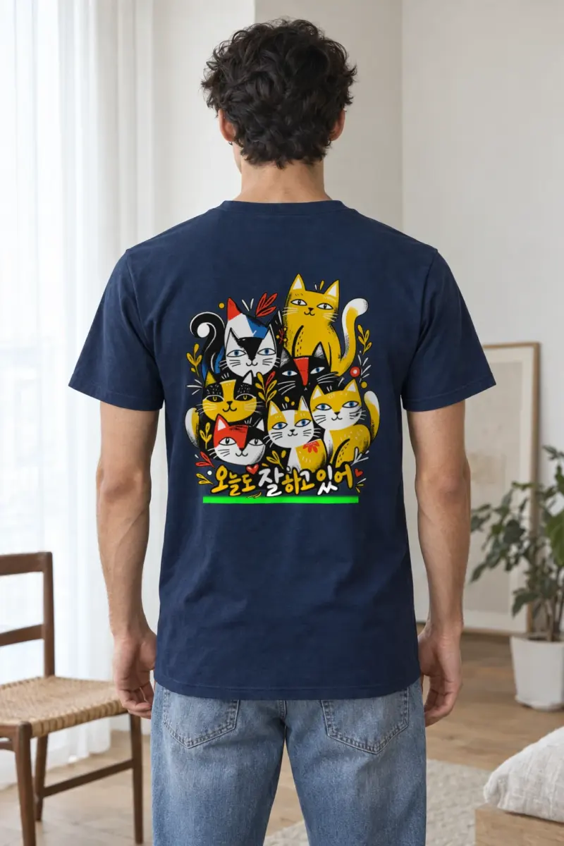 "오늘도 잘하고 있어 Cats" Heavyweight Unisex Crewneck T-shirt | Gildan 5000