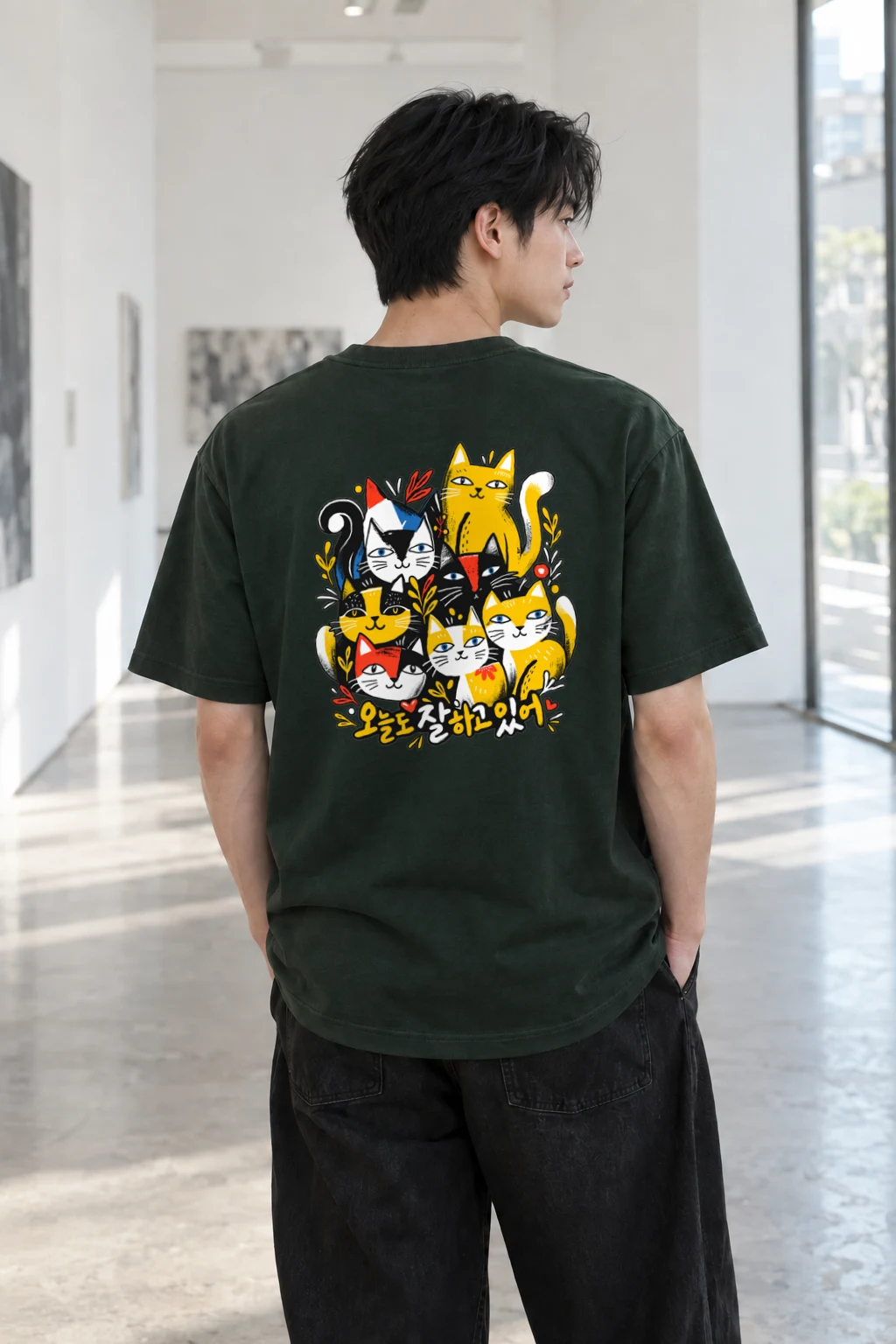 "오늘도 잘하고 있어 Cats" Heavyweight Unisex Crewneck T-shirt | Gildan 5000