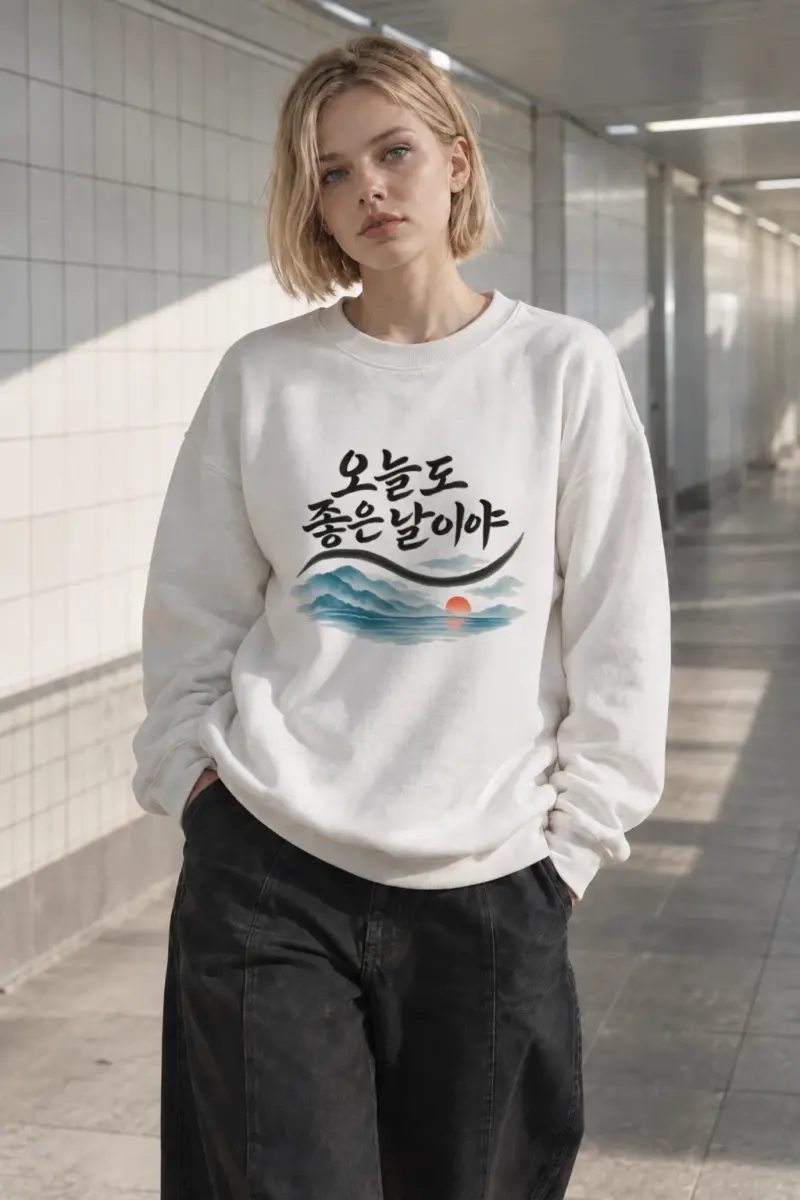 "오늘도 좋은 날이야" Heavy Blend Unisex Crewneck Sweatshirt | Gildan 18000