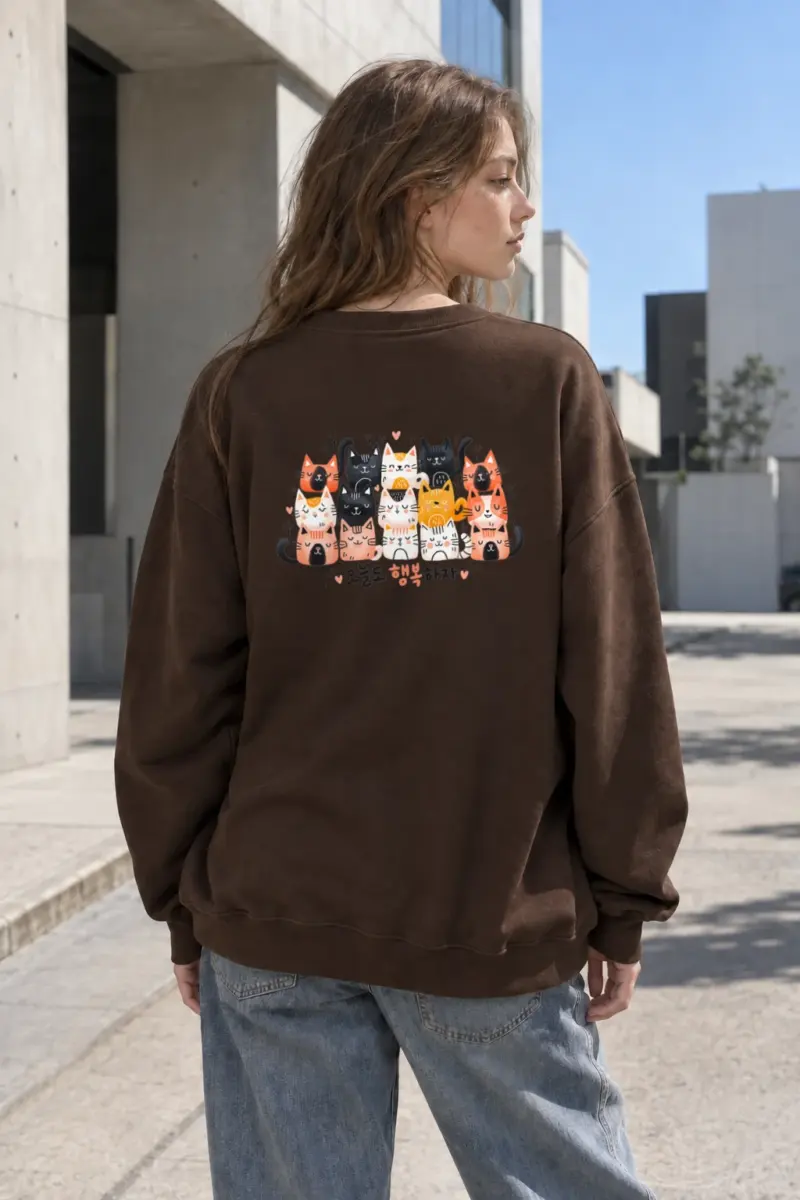 "오늘도 행복하자 Cats" Heavy Blend Unisex Crewneck Sweatshirt | Gildan 18000