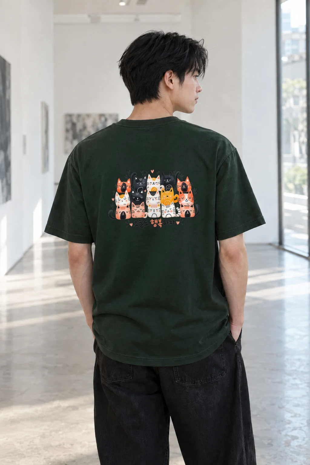 "오늘도 행복하자 Cats" Heavyweight Unisex Crewneck T-shirt | Gildan 5000