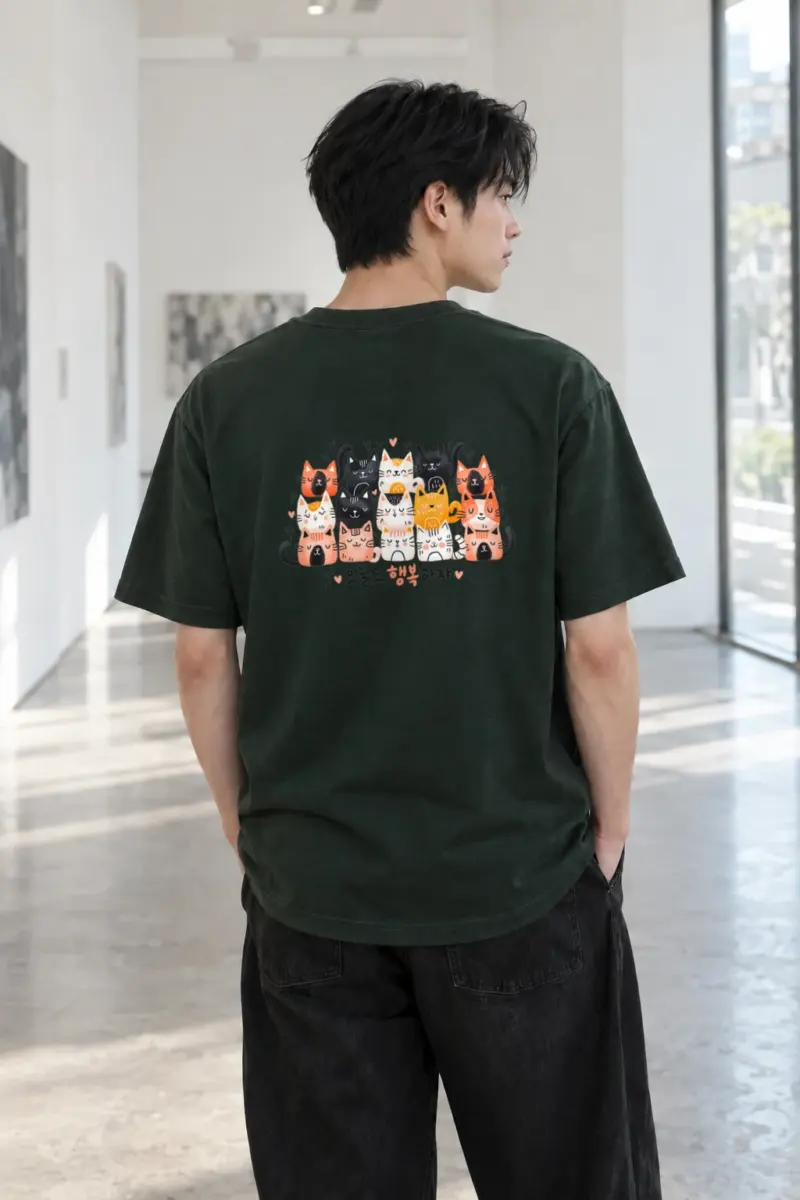 "오늘도 행복하자 Cats" Heavyweight Unisex Crewneck T-shirt | Gildan 5000