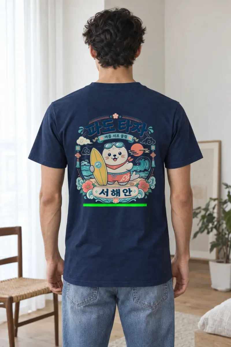 "파도 타자 Surf Club" Heavyweight Unisex Crewneck T-shirt | Gildan 5000