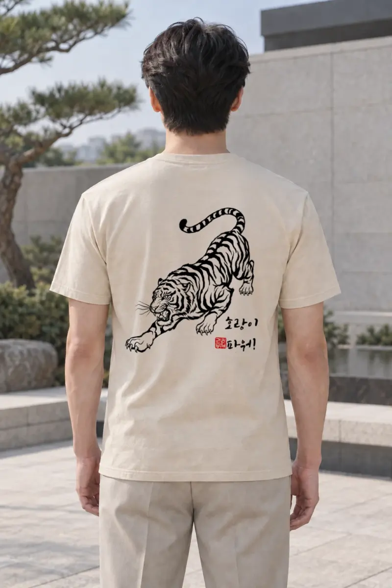 "호랑이 파워!" Heavyweight Unisex Crewneck T-shirt | Gildan 5000