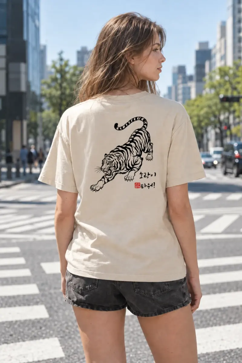 "호랑이 파워!" Heavyweight Unisex Crewneck T-shirt | Gildan 5000