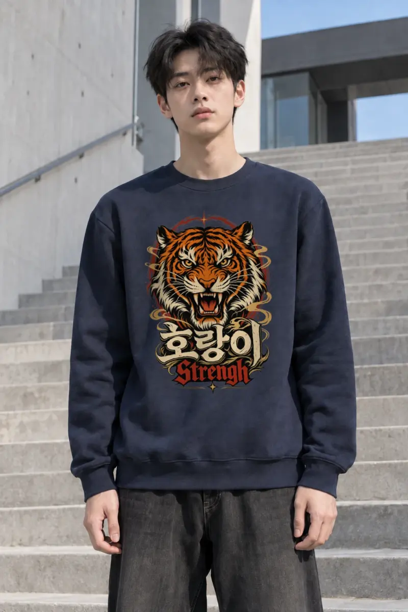 "호랑이 Strength" Heavy Blend Unisex Crewneck Sweatshirt | Gildan 18000