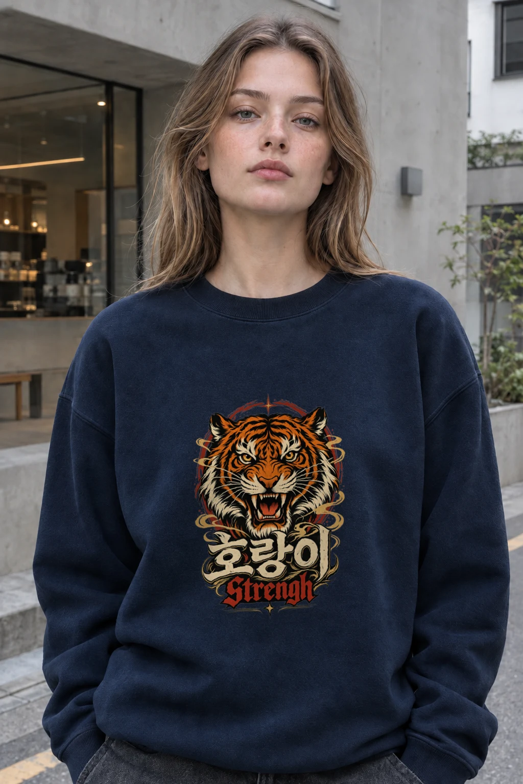 "호랑이 Strength" Heavy Blend Unisex Crewneck Sweatshirt | Gildan 18000