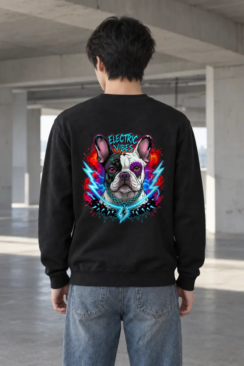 "Electric Vibes Bulldog" Heavy Blend Unisex Crewneck Sweatshirt