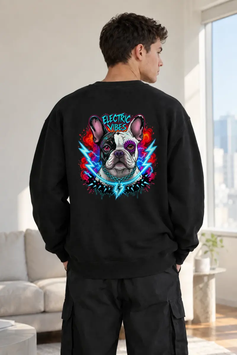 "Electric Vibes Bulldog" Heavy Blend Unisex Crewneck Sweatshirt | Gildan 18000