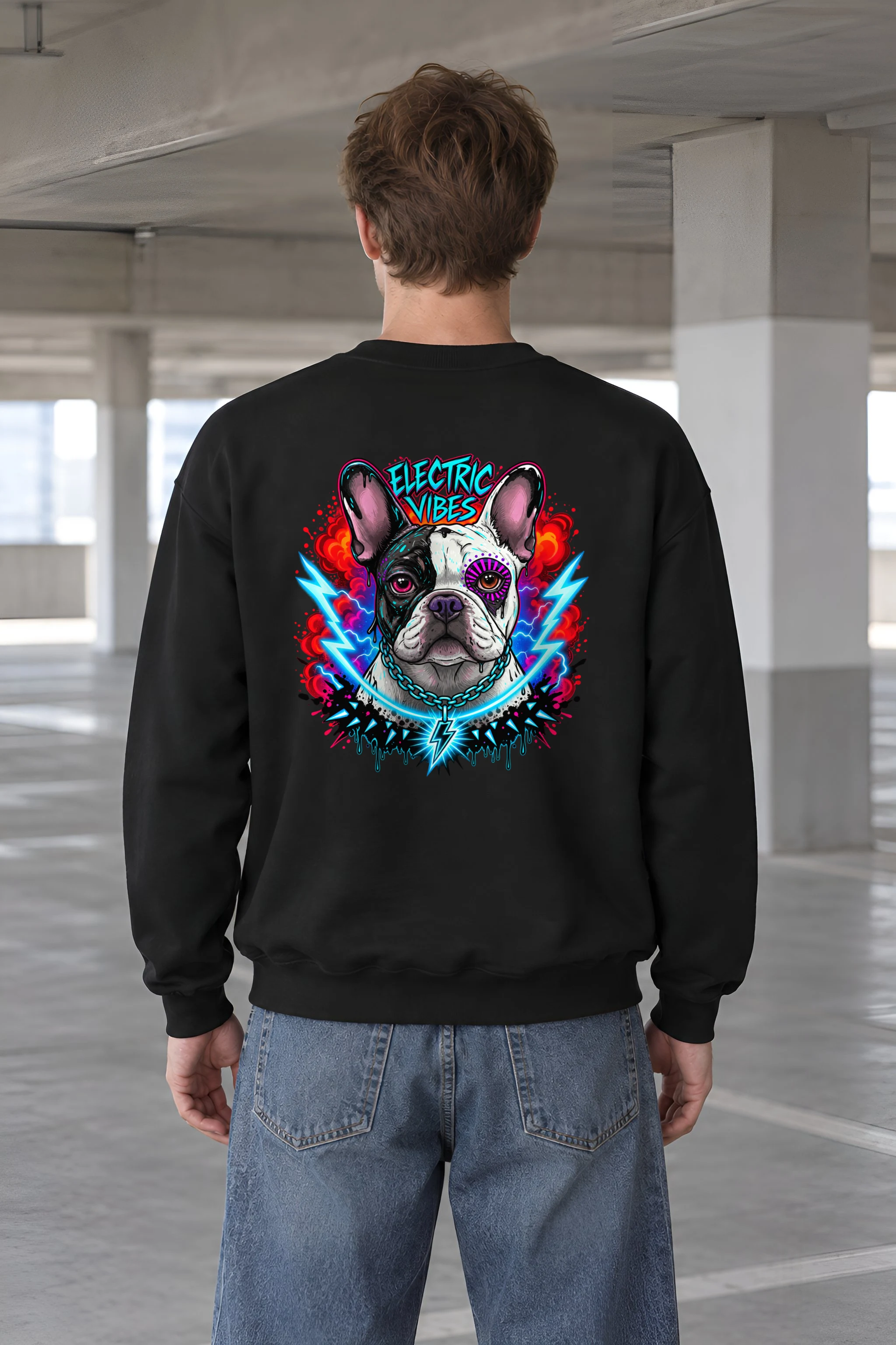"Electric Vibes Bulldog" 1 Crewneck Sweatshirt