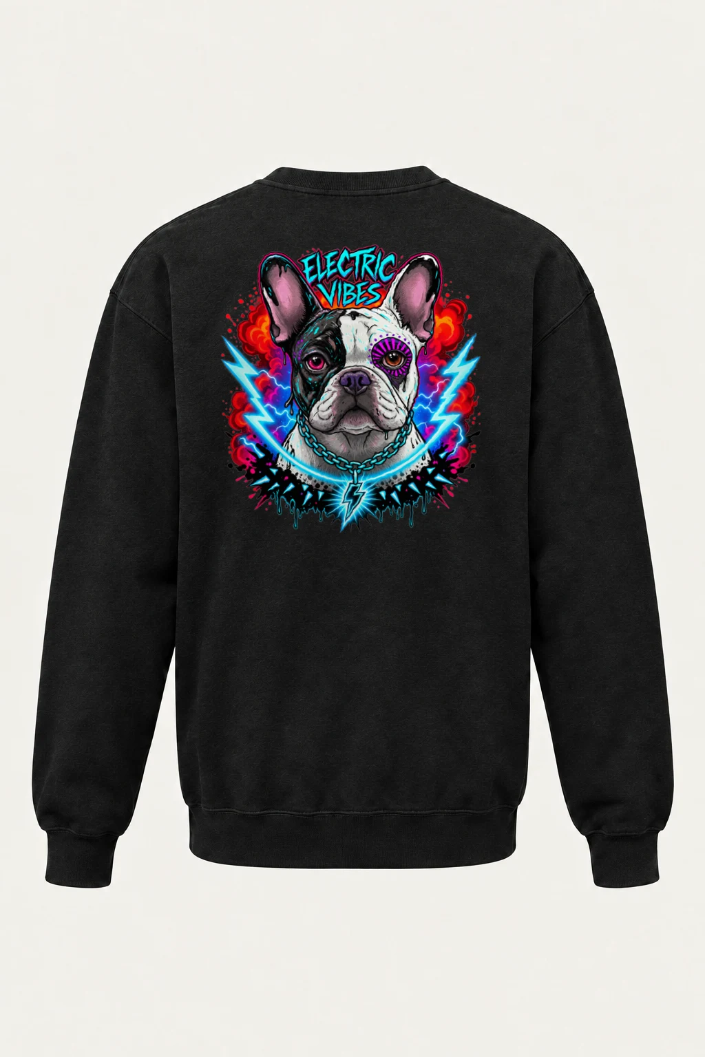 "Electric Vibes Bulldog" Heavy Blend Unisex Crewneck Sweatshirt | Gildan 18000
