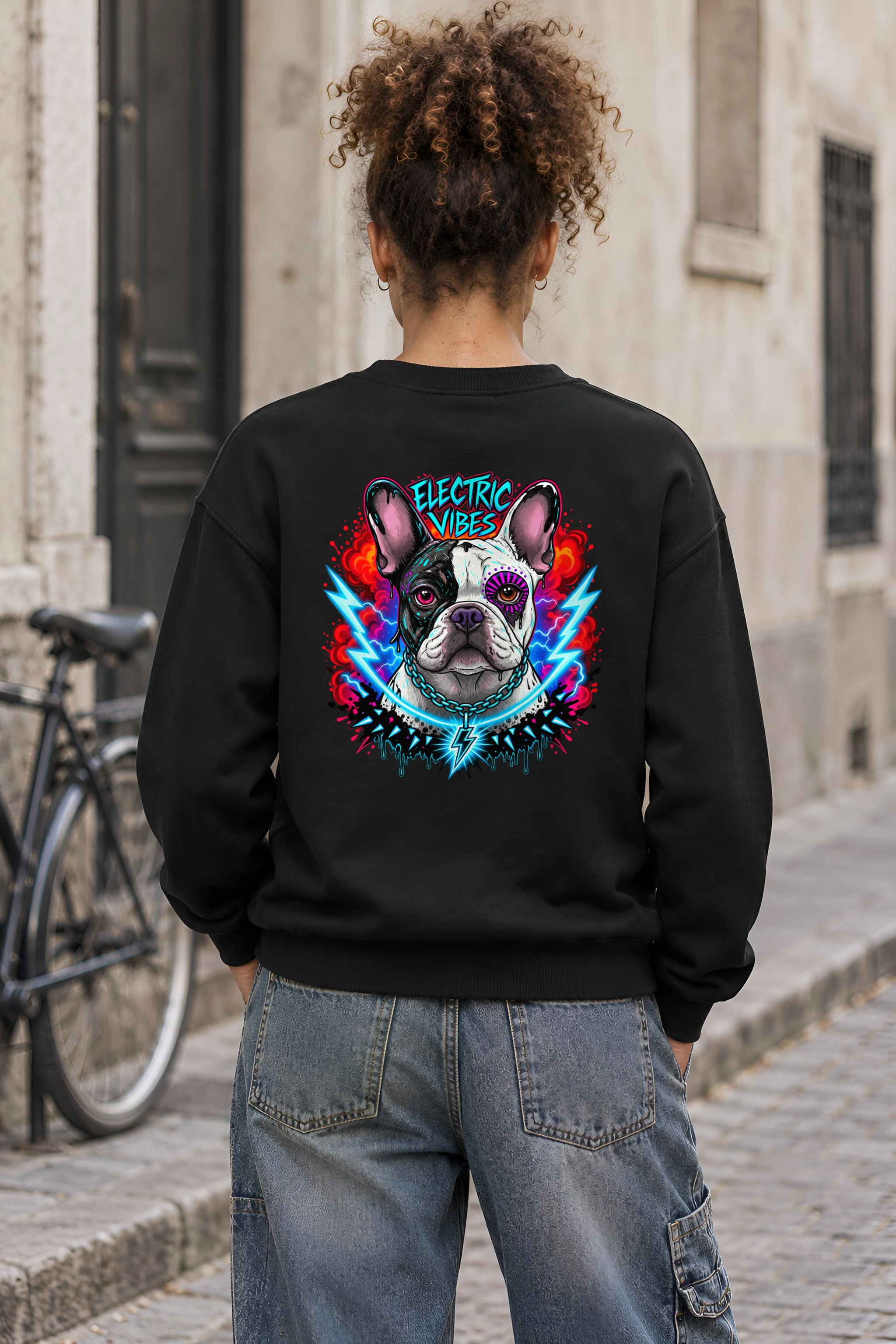 "Electric Vibes Bulldog" 1 Crewneck Sweatshirt
