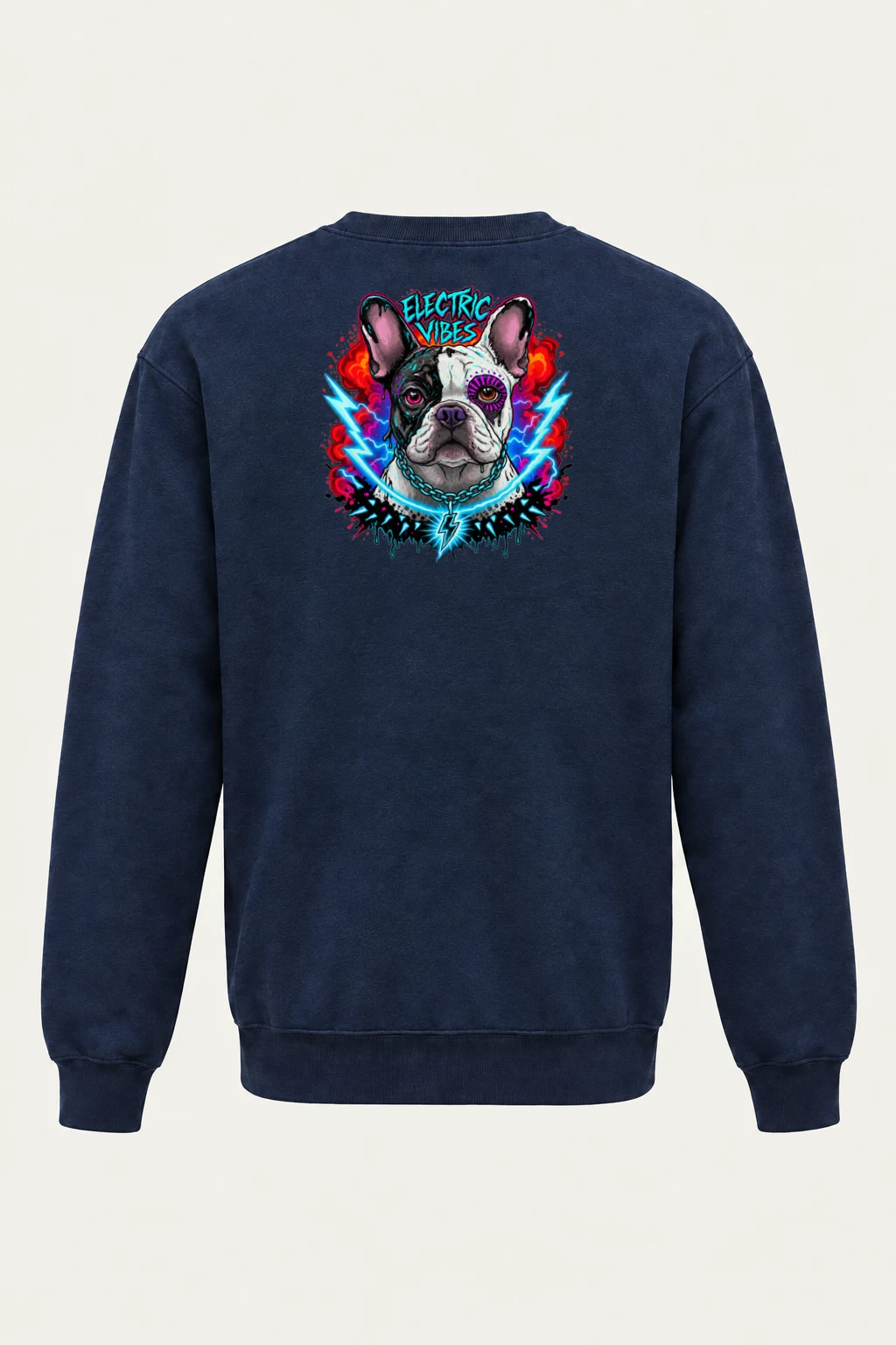 "Electric Vibes Bulldog" Heavy Blend Unisex Crewneck Sweatshirt | Gildan 18000