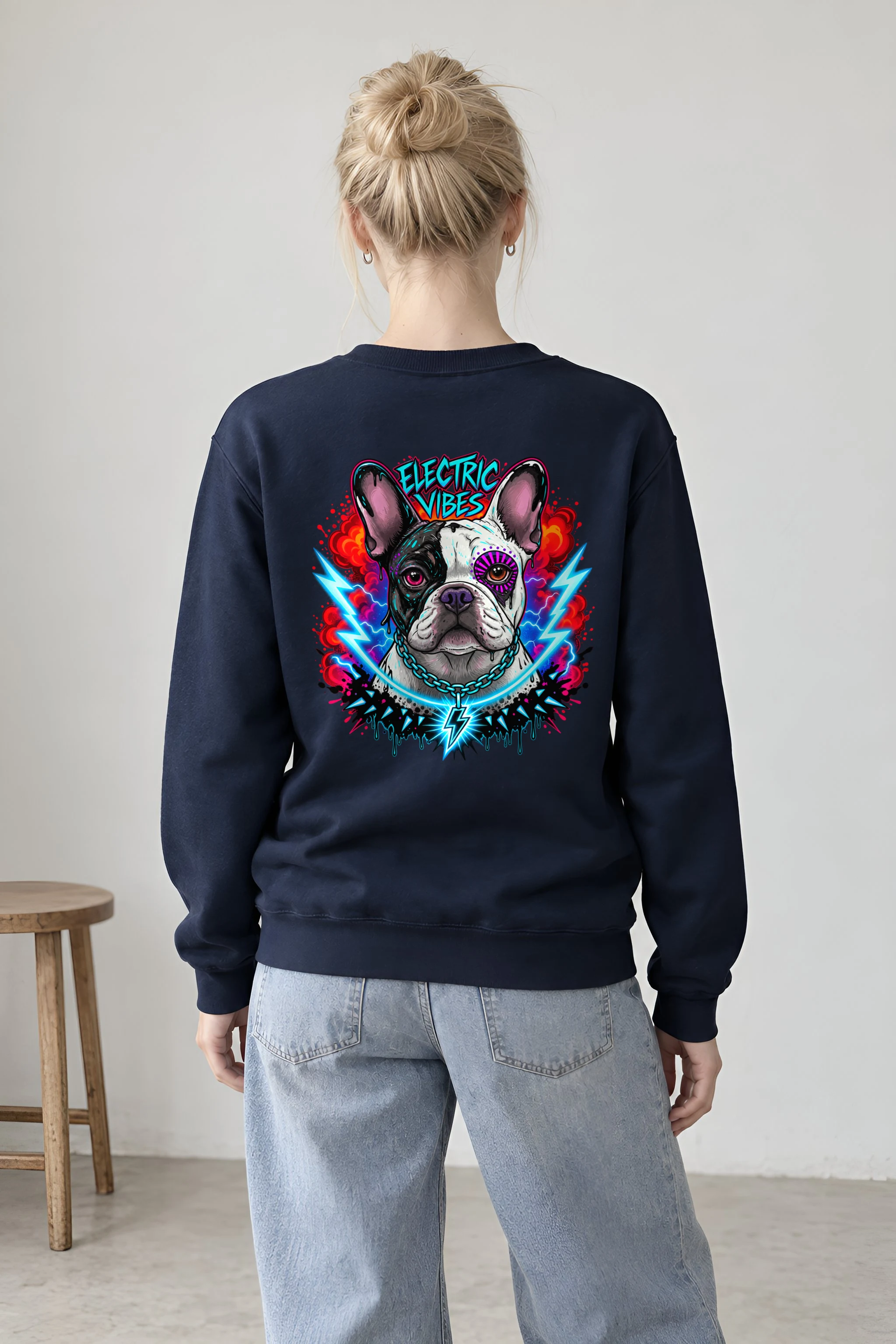 "Electric Vibes Bulldog" 1 Crewneck Sweatshirt