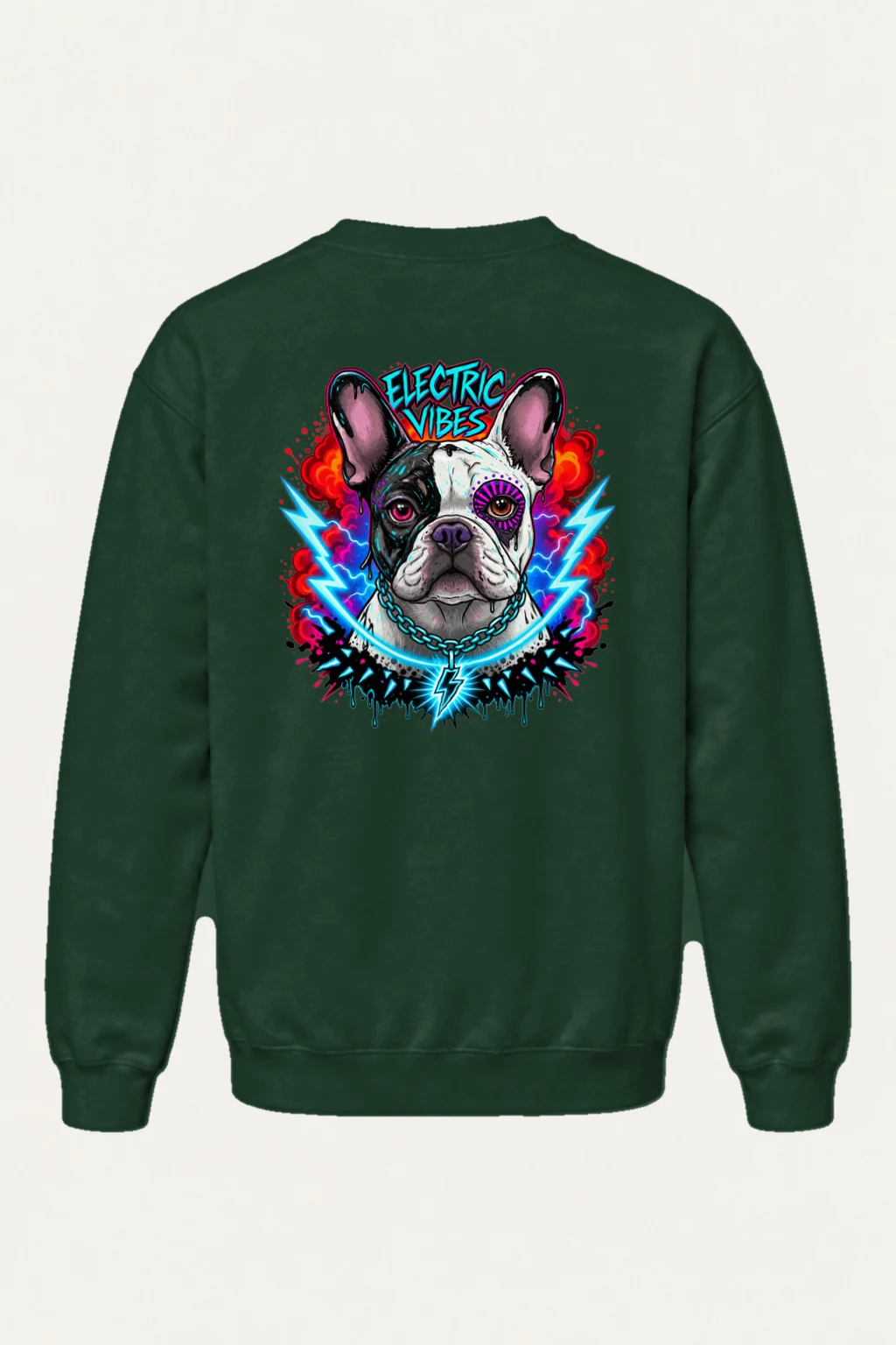 "Electric Vibes Bulldog" Heavy Blend Unisex Crewneck Sweatshirt | Gildan 18000
