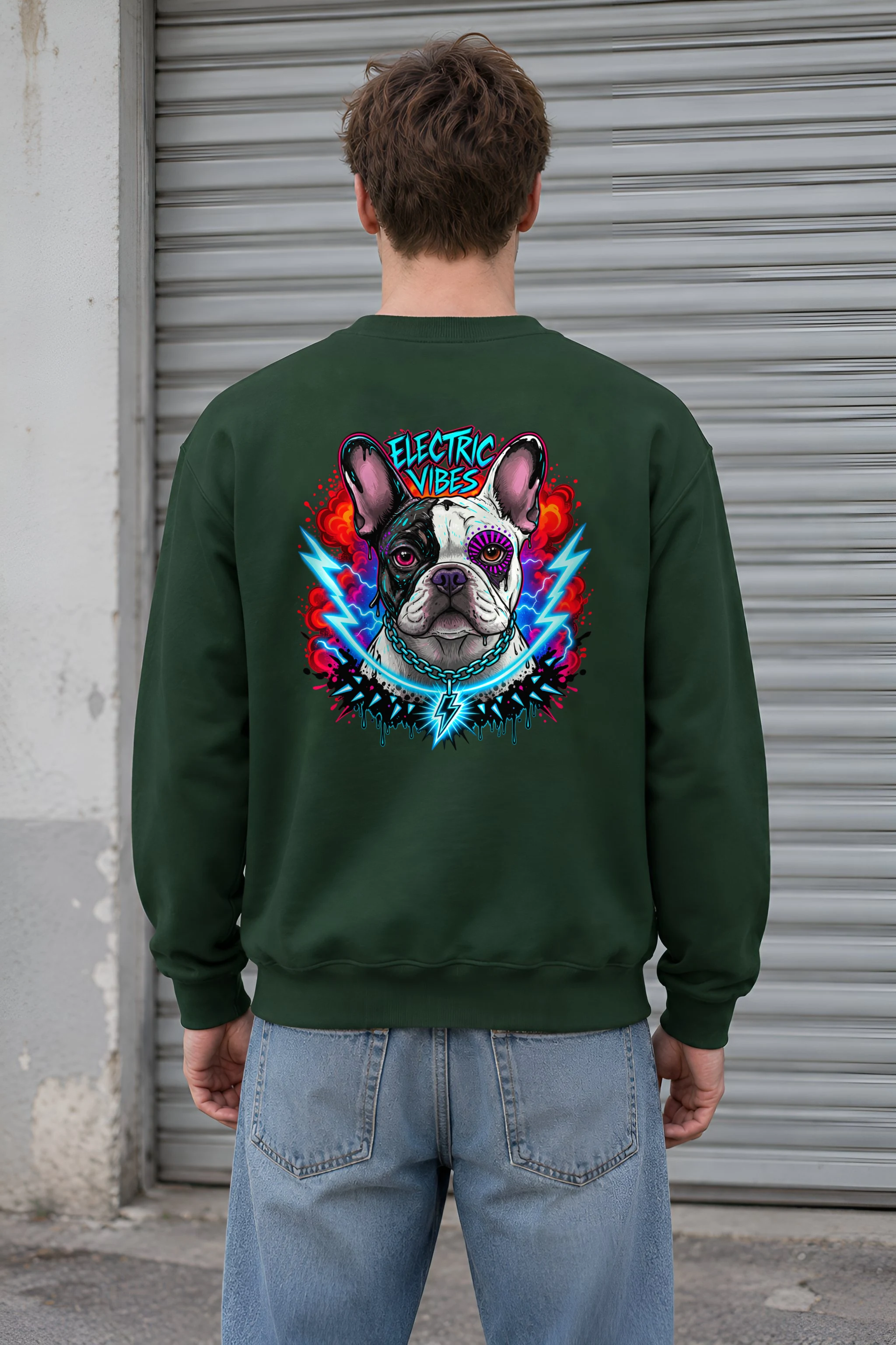 "Electric Vibes Bulldog" 1 Crewneck Sweatshirt