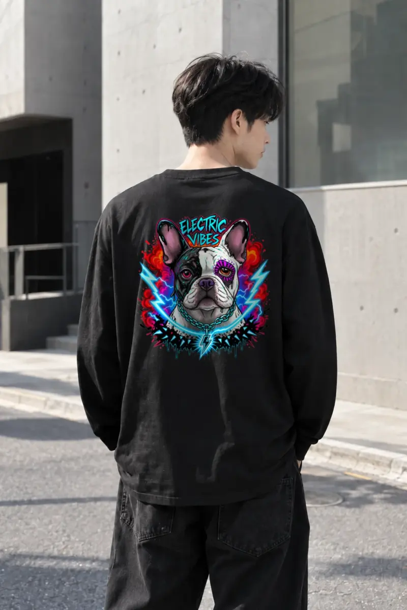 "Electric Vibes Bulldog" Unisex Longsleeve T-shirt | Gildan 2400