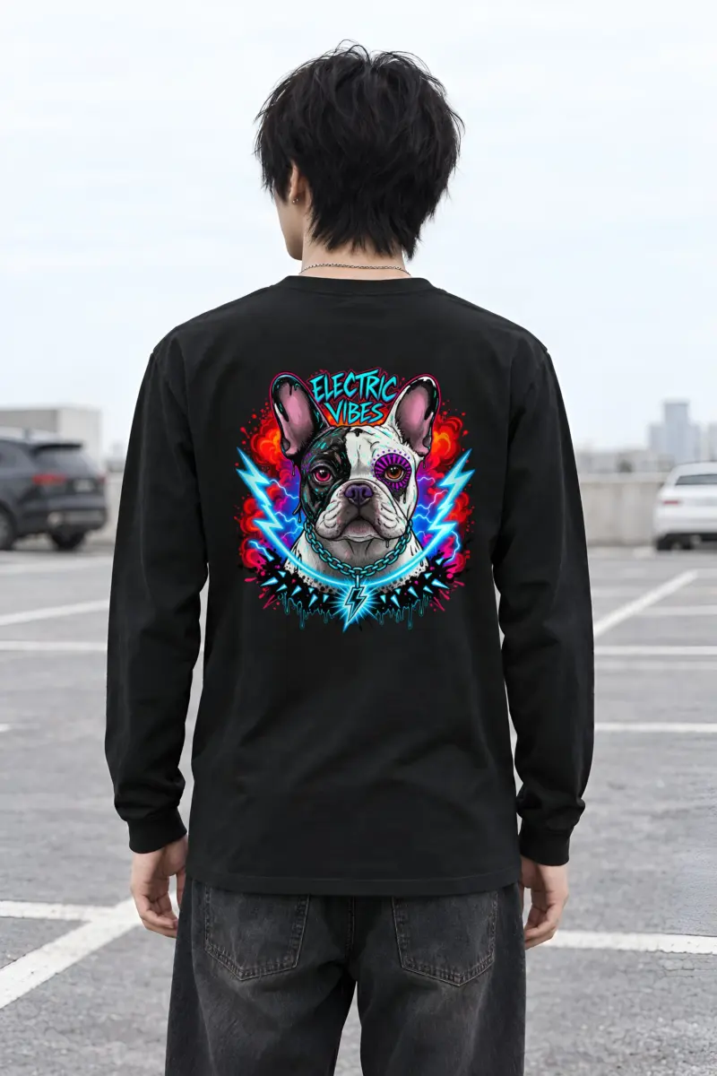 "Electric Vibes Bulldog" Unisex Longsleeve T-shirt
