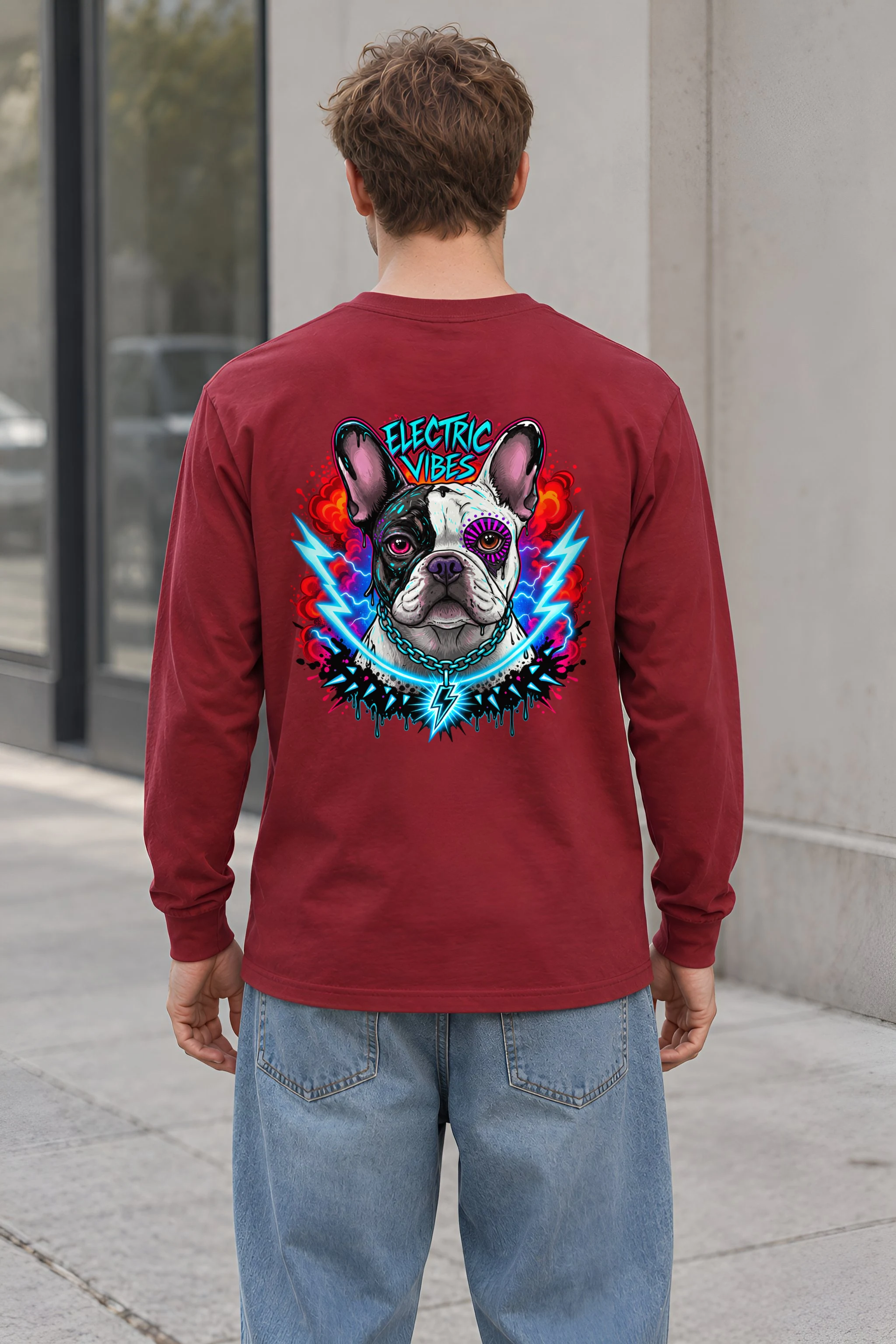 "Electric Vibes Bulldog" Unisex Longsleeve T-shirt